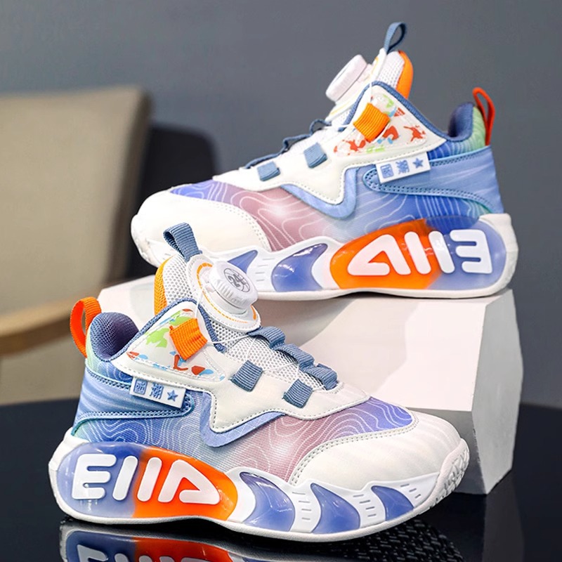 Zapatos para niños, modelos de verano y otoño 2025 nuevos zapatos de baloncesto para niños, zapatos deportivos de suela blanda para niños grandes con hebilla giratoria para niños
