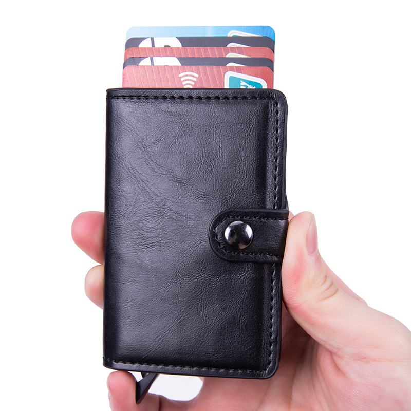Venta al por mayor de fábrica anti-robo tarjeta swiping bolsa caliente titular de la tarjeta Cartera de aleación de aluminio automático pop-up caja de la tarjeta RFID función