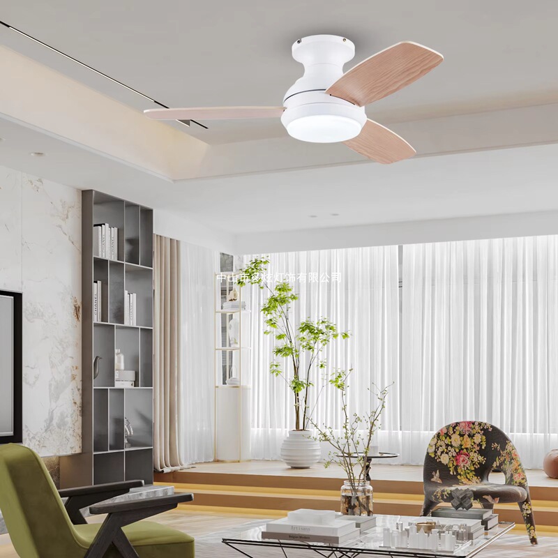 Modern Flush Mount Ceiling Fan with Led Light Reversible Dc Motor Plywood 3 Blades