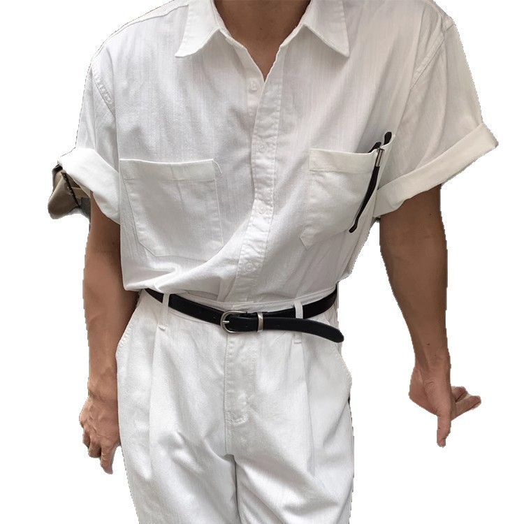 Camisa POLO Camisa de solapa Camisa de manga corta para hombres británicos Ropa de trabajo de doble bolsillo de lino de negocios Camiseta de moda Comercio exterior transfronterizo al por mayor