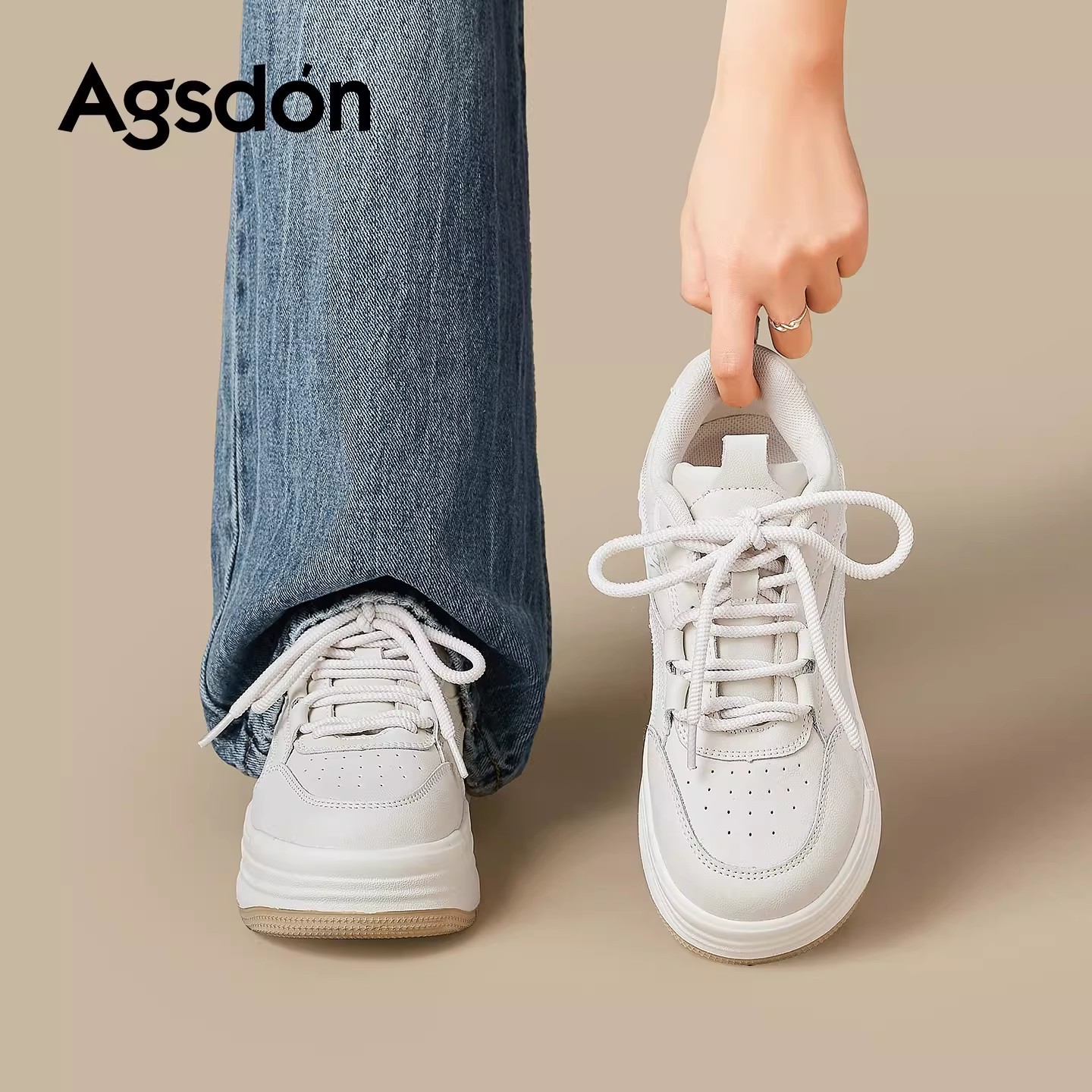 Augu Shi Deng zapatos blancos con suela gruesa para mujeres 2026 nuevo primavera y verano gran hermoso con suela suave mostrando zapatos deportivos casuales altos