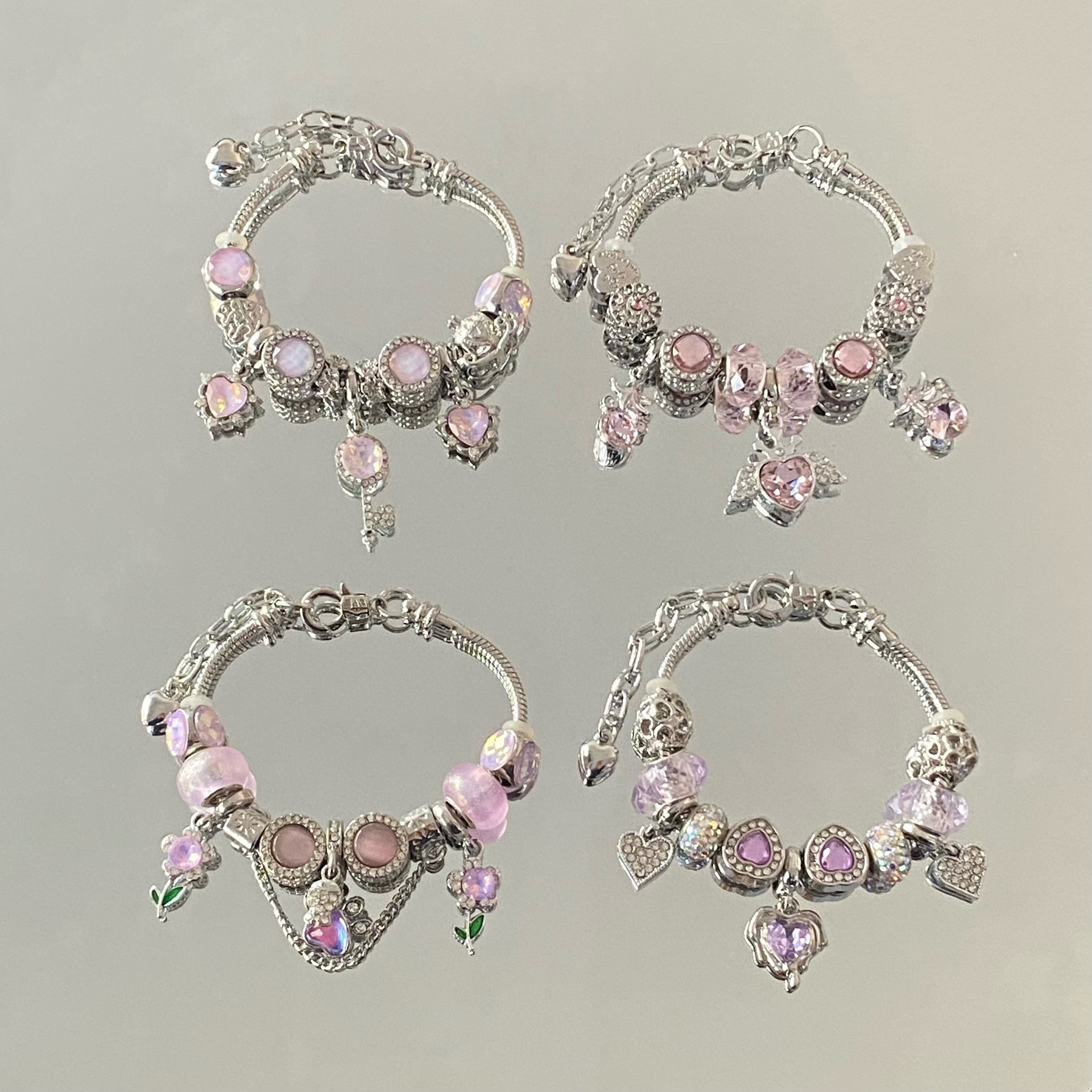 Pink Amethyst Heart Wings Beaded Bracelet With Diamond Detailing_voghion.com