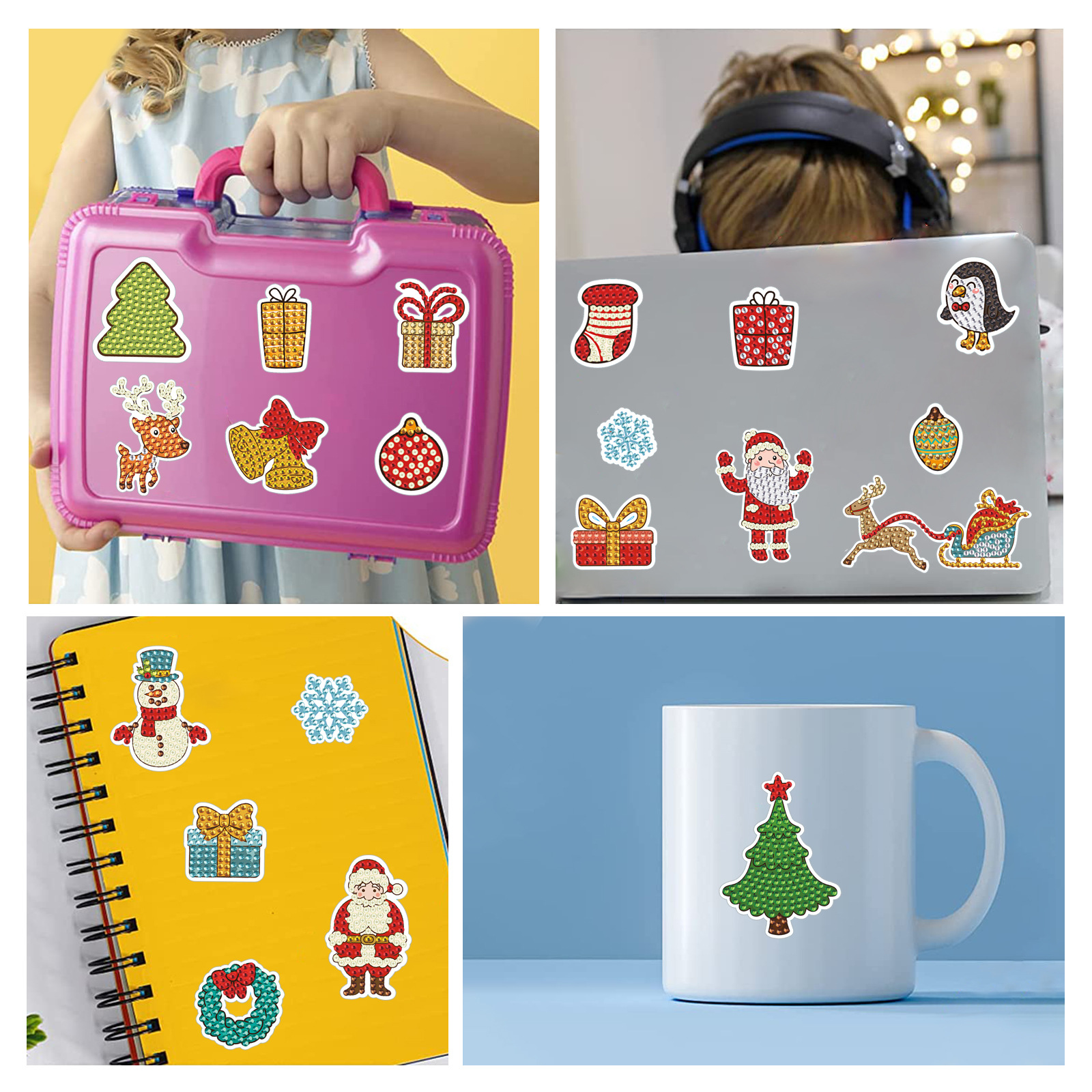 Ventas calientes de Navidad dibujos animados dibujos de diamante aleatorios DIY pegatinas de pared pegatinas hechas a mano pegatinas cristal brilante