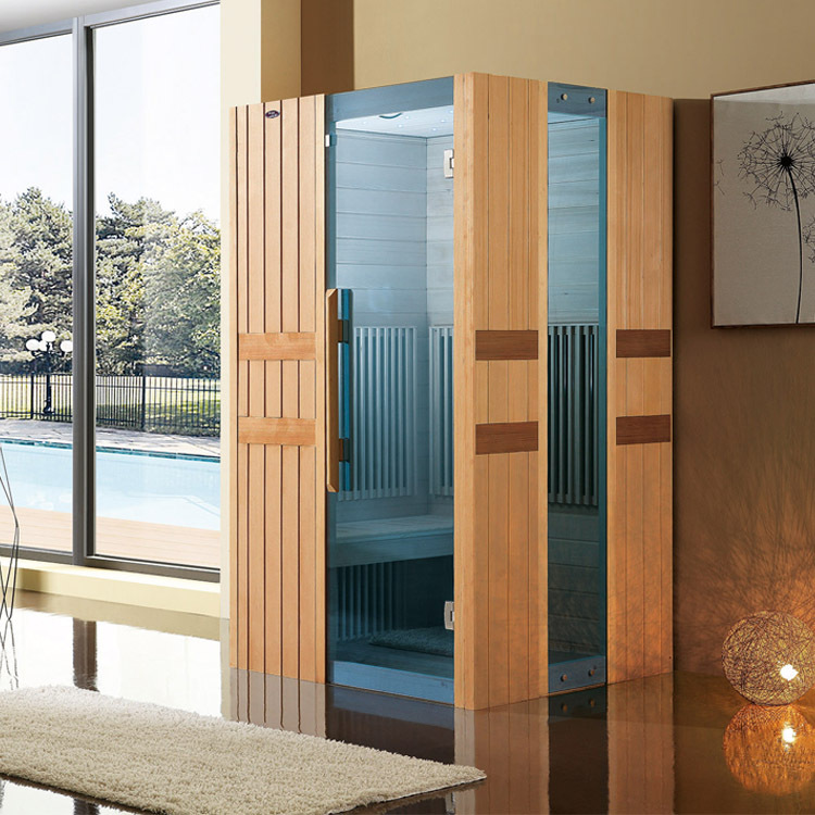 Doble onda de luz del infrarrojo lejano sala de fisioterapia uso familiar sudor humeante Sala pequeño apartamento sauna sala de material de abeto de hierro