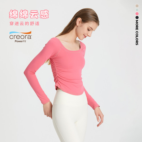 Women's European and American Cross-border Folded Nudie Yoga Top Quick-Drying Fitness Top High-Elastic Tight Sports Long Sleeve