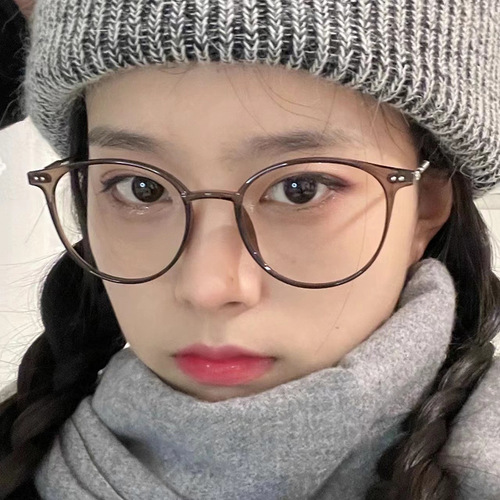 Cool tea color nearsighted glasses frame student bare face magic flat glasses small fresh glasses can match high and low degree frame glasses