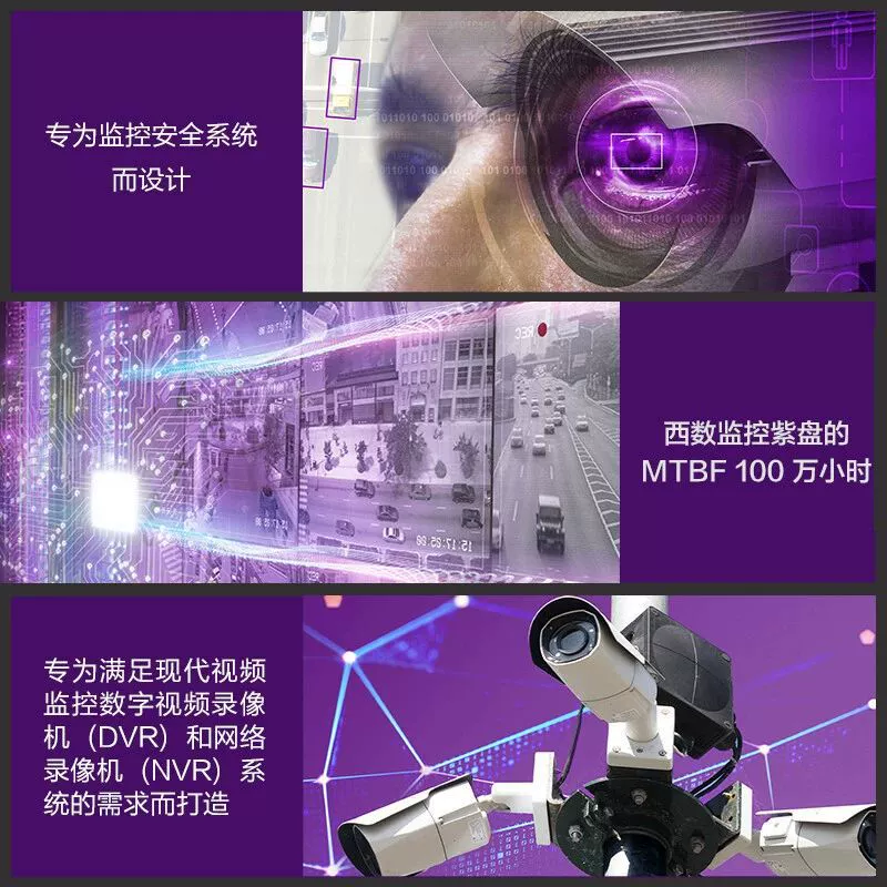 [WD西数4T台式机硬盘3.5英寸视频安防监控专用紫盘5400转64M服务器]