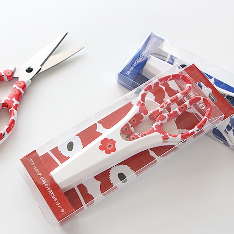 Finland's Kitchen Scissors Multifunctional Household With Protective Cover Plastic Flower Handle Household Stainless Steel Scissors