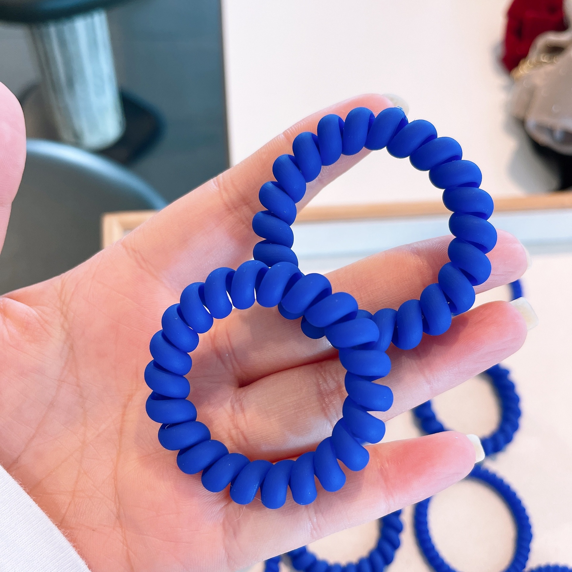 Korean Klein blue highelastic telephone wire hair ring frosted seamless head ropepicture4