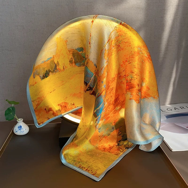 Primavera pequeña bufandas de seda ~ primavera y verano fresca sensación de reducción de la edad de las niñas coreanas pequeñas bufandas de seda de lujo ligero mujeres versátiles