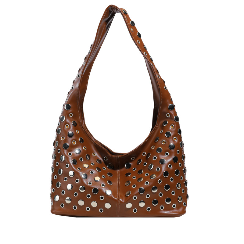 Bolso de axila retro estilo Hong Kong 2025 verano nuevo bolso femenino bolso de remache hueco bolso de hombro de gran capacidad personalizado