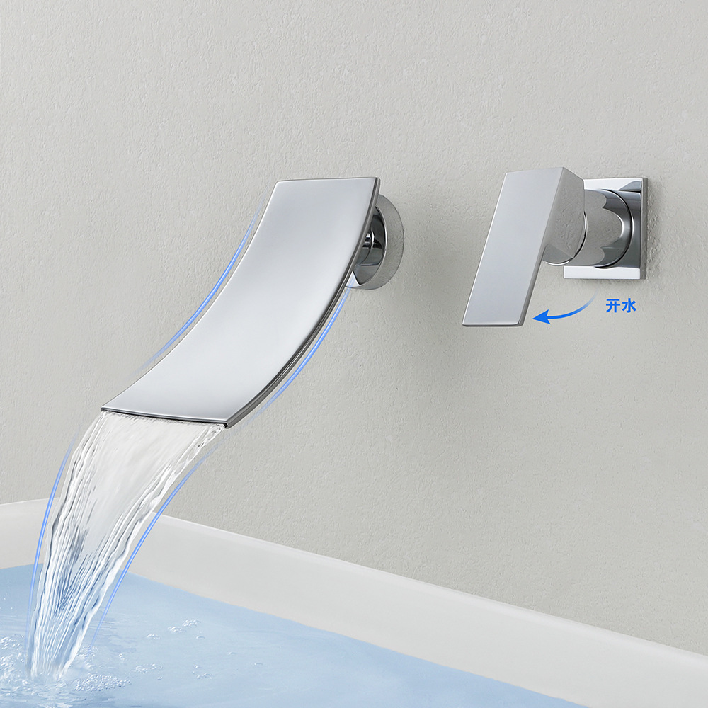 Cross-border brass washbasin faucet waterfall water outlet single, cold and hot mixed water is concealed in the wall-mounted bathroom countertop basin undefined