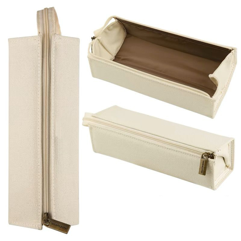 Estuche de lápices tridimensional creativo de estilo japonés, cuadrado, abierto por ambos lados, con asa, bolsa de papelería de gran capacidad para estudiantes.