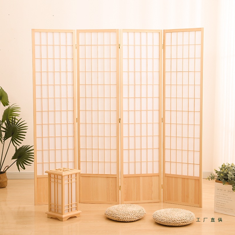 Japanese-Style Solid Wood Screen Partition for Living Room Entrance with Baffle, Simple Modern Folding Mobile Entryway Background Wall