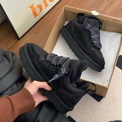河南桑坡新款梅尔休闲高低帮舒适厚底羊皮毛一体保暖休闲情侣男女