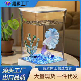 斗鱼缸家用客厅小型金鱼缸办公桌书桌观赏小鱼缸桌面造景生态养鱼