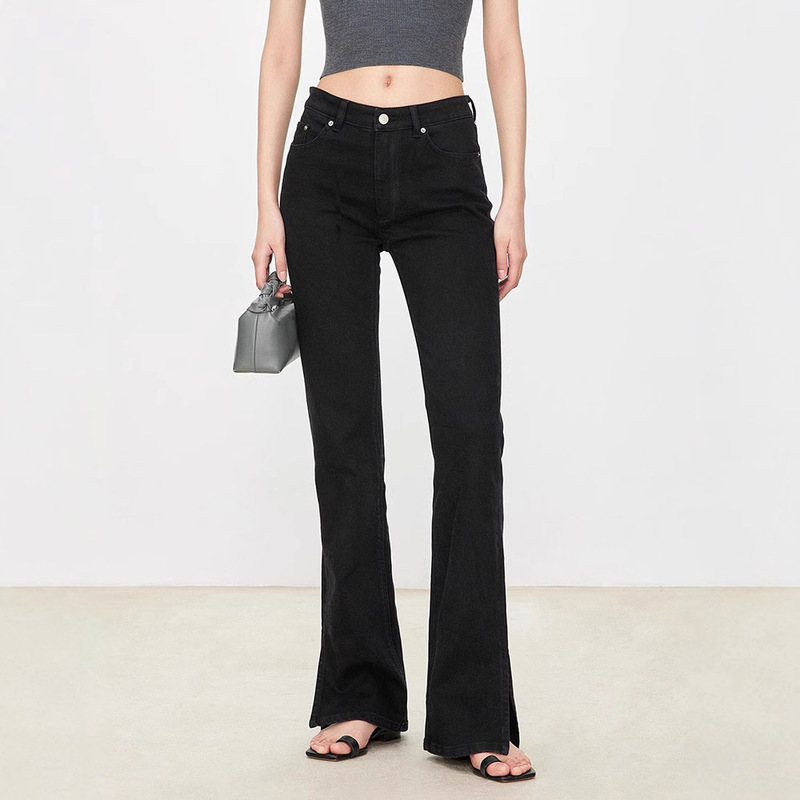 Th~ Row Italian Micro-Elastic Denim Micro-Flare Pants Classic Slim Long Legs Side Slit Slimming Look High Jeans for Women