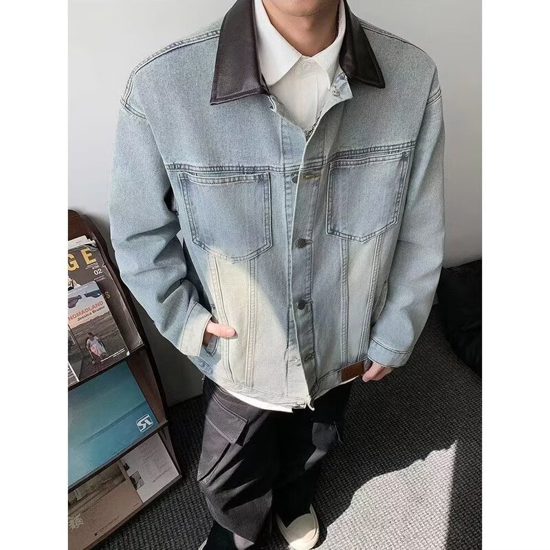 Factory Direct Supply American Retro Patchwork Denim Jacket Unisex Trendy Street Loose Bf Lapel Work Jacket