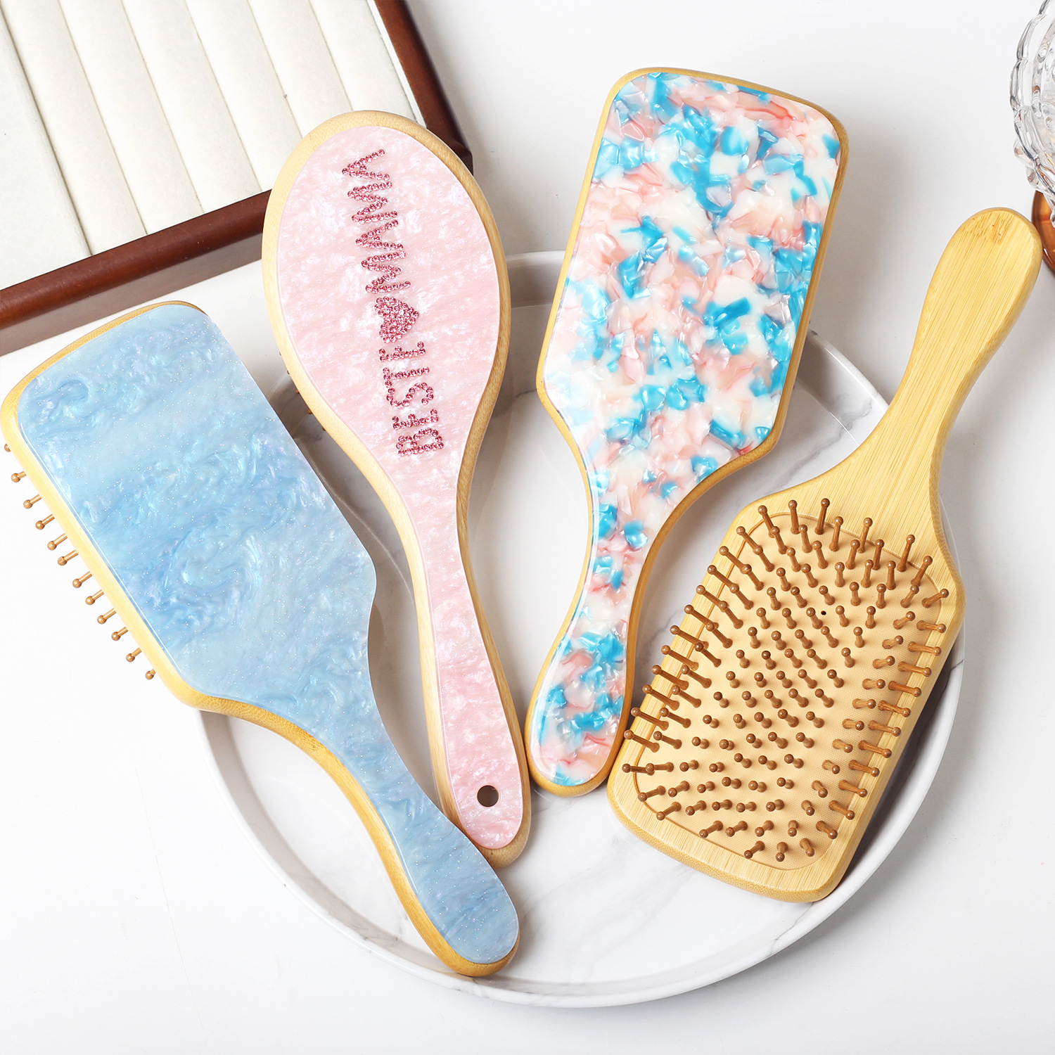 Airbag de ácido acético, cojín de dientes anchos, peine de masaje para el cabello, peine de peluquería para niños, peine de pelo largo y rizado, peine de madera de tablero grande