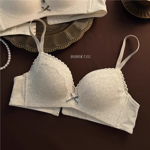 Sweet girl lace edge sexy underwear for women small bust shaping large, non-wired, anti-sagging cotton bra for ladies