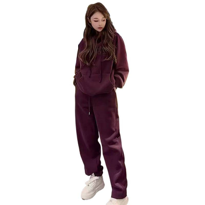 运动服加绒连帽衫卫衣套装女2025秋冬新款休闲时尚宽松两件套洋气|undefined