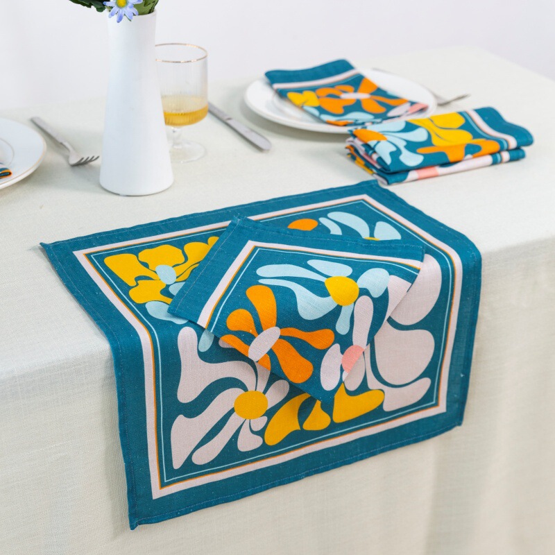 亚麻印花餐巾餐垫外贸隔热垫氛围感桌面布艺婚礼餐巾垫Napkins|undefined
