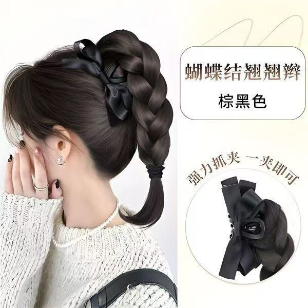 Bow-tied braided ponytail [brown black]
