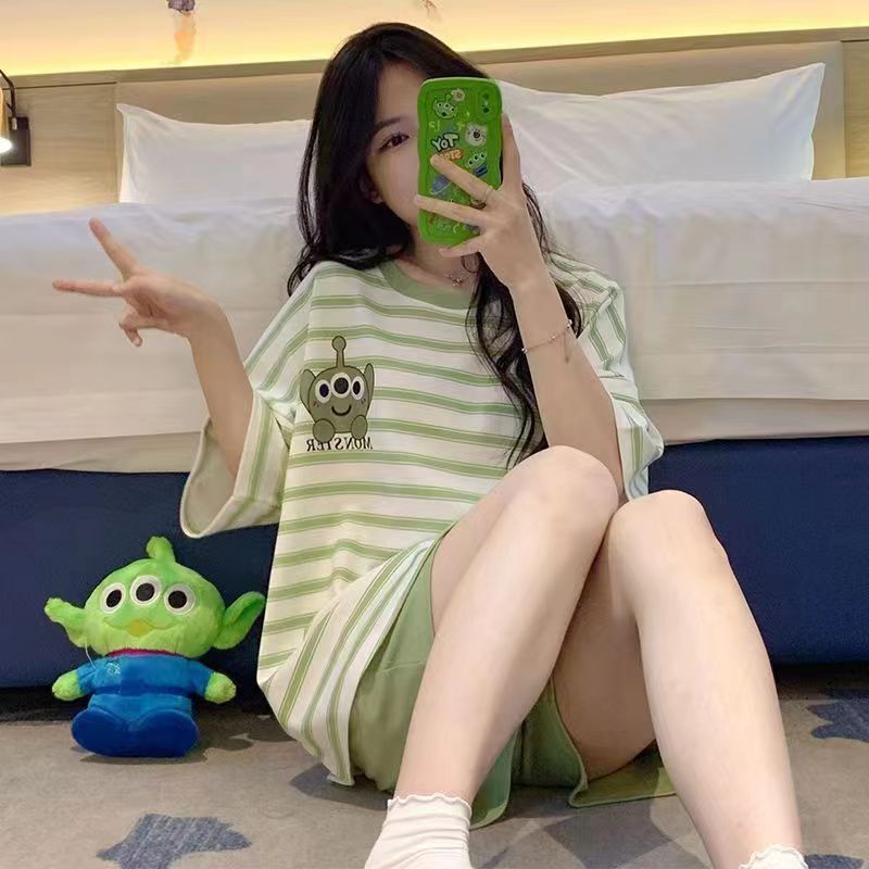 Verano 2024 pijamas de manga corta para mujeres estudiantes sueltas más tamaño lindo desgaste del hogar traje de dos piezas primavera y otoño verano