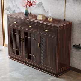 新中式乌金木实木鞋柜架子客厅门口家用入户玄关隔断储物实木柜子