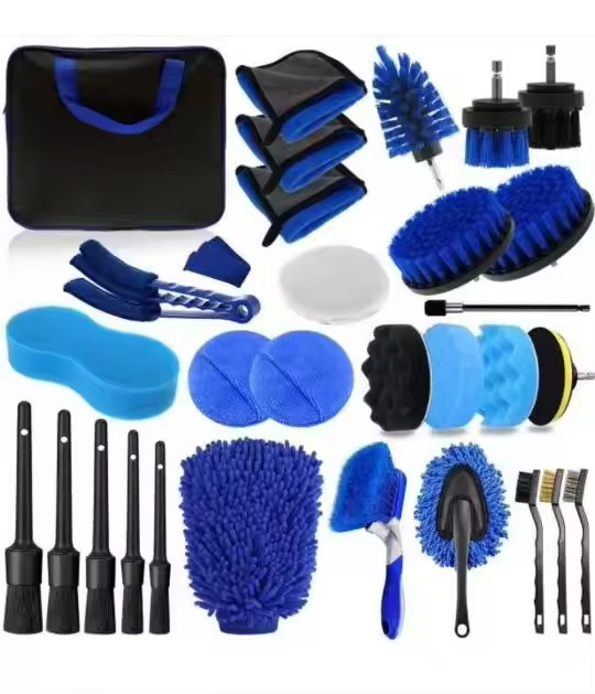 Cepillo de limpieza para lavado de autos, el más vendido de Amazon, juego de 35 piezas, cepillo para taladro eléctrico, juego de limpieza con cerdas, mango de madera, cepillo de detalle con cabeza redonda image 16