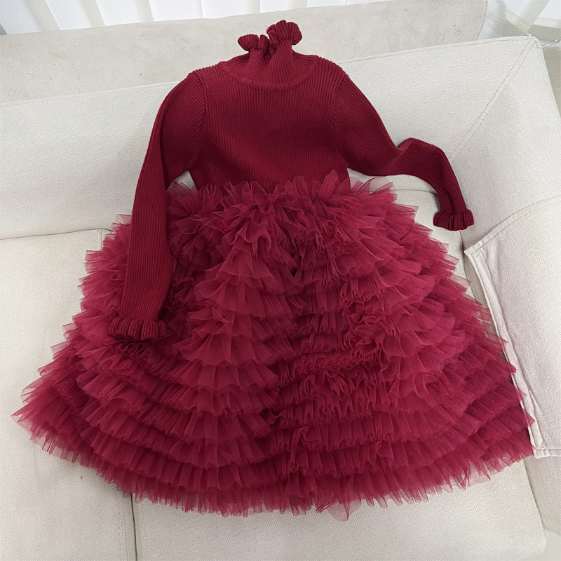 Niñas ropa de Año Nuevo suéter de Navidad vestido de niña malla pettiskirt cumpleaños princesa vestido ESTILO OCCIDENTAL