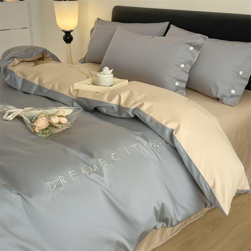 Cama de algodón cuatro piezas estudiantes tres piezas cubierta de edredón bordado de algodón sábanas caseras ropa de cama impresión y teñido activo