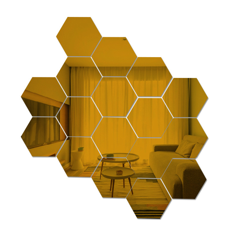 Espejo decorativo de pared autoadhesivo espejo de tocador de cuerpo completo fondo hexagonal pared costura hexagonal red espejo rojo