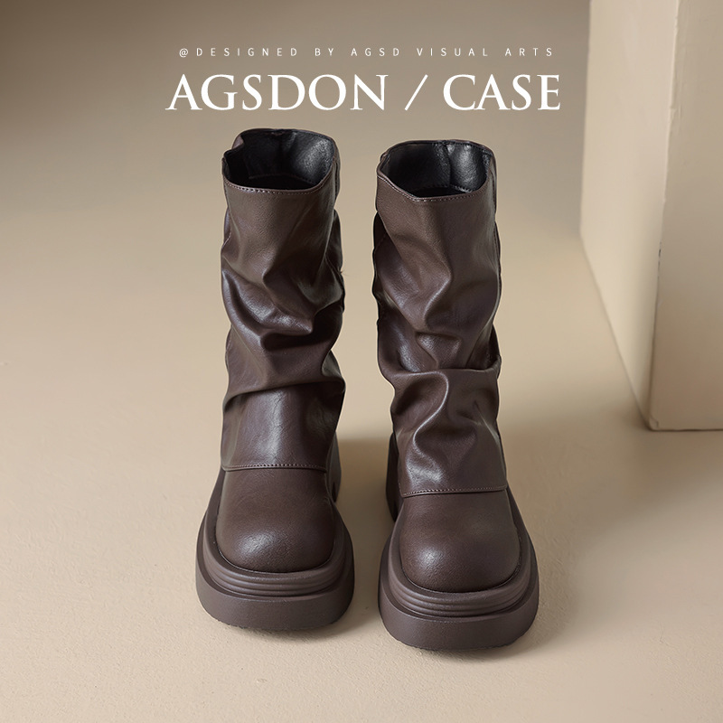 Augusden Martin Boots for Women 2025 New Winter Thick-Soled Short Boots with Fleece Lining and Snow Boots