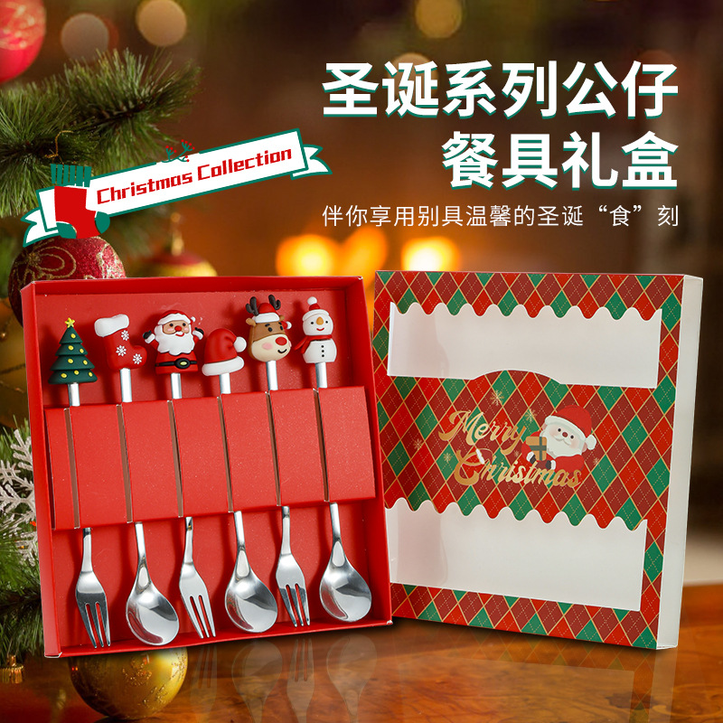 Cuchara de Navidad transfronteriza cuchara de dibujos animados cuchara de muñeco de nieve creativa de alto valor de cara cuchara de postre de Navidad horquilla de regalo cubiertos