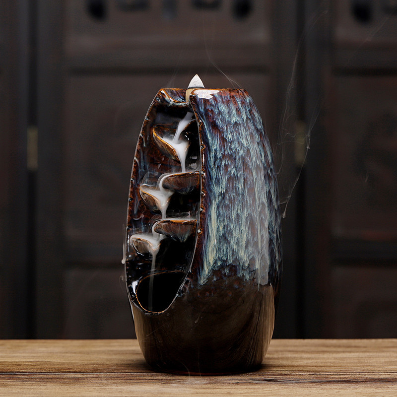 现货批发香炉陶瓷金沙色左右逢源摆件倒流香观烟香薰炉家居摆件