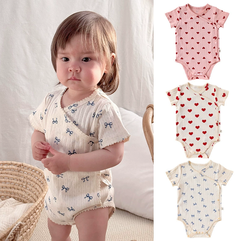 Children's Cotton Romper Unisex, Umbilical Bandage or Heart/Bow Print, Sizes 66–90 cm