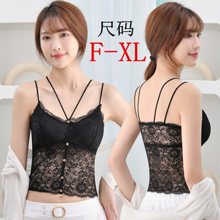 Lace Camisole Women's Five-button Clavicle Mid-length Beautiful Back Non-slip Shoulder-exposed Autumn and Summer Fashionable Base Thin