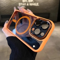 IPhone15PROMAX二世代イーグル目磁気吸引携帯ケースアップル16金属レンズリング透明ハードカバー