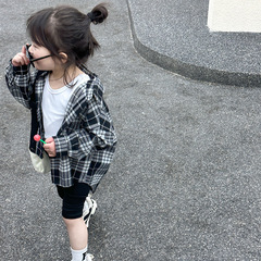 Black and White Children's Shirt 2024 New Spring and Autumn Korean Style Children's Fashion Grid Casual Long-Sleeve Trendy Top