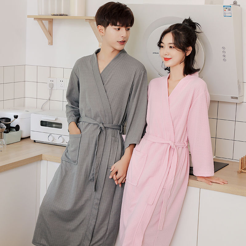 ~Yukata Couple Style Pair of Robes for Women, Long Spring and Autumn Thin Style, Men's Large Size Hotel Nightgown, Absorbent Summer Cross