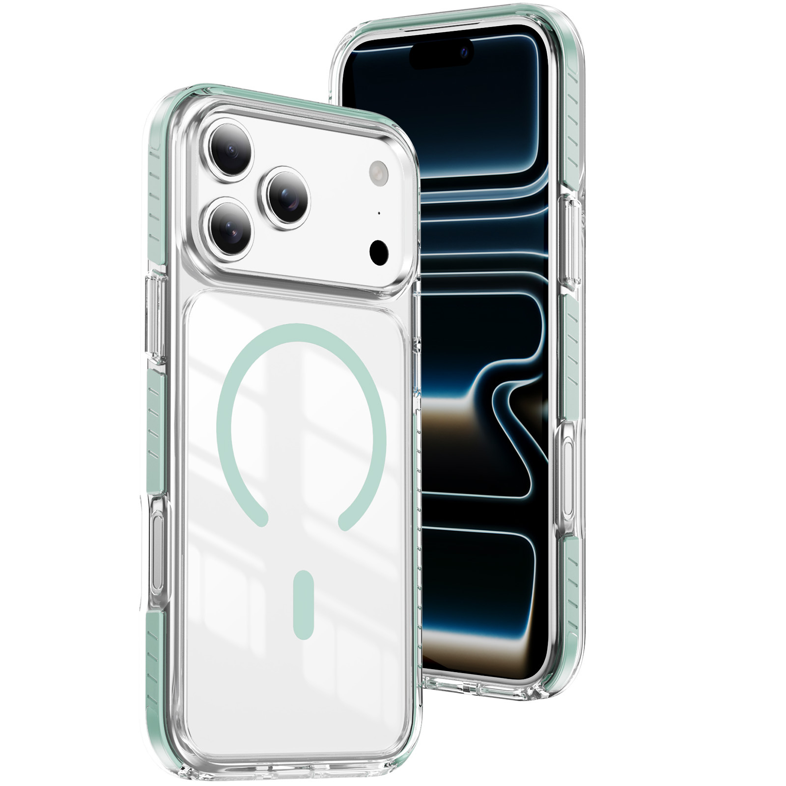 适用于iPhone17Pro Max新品透明磁环手机壳16晶盾彩条防摔盔甲壳