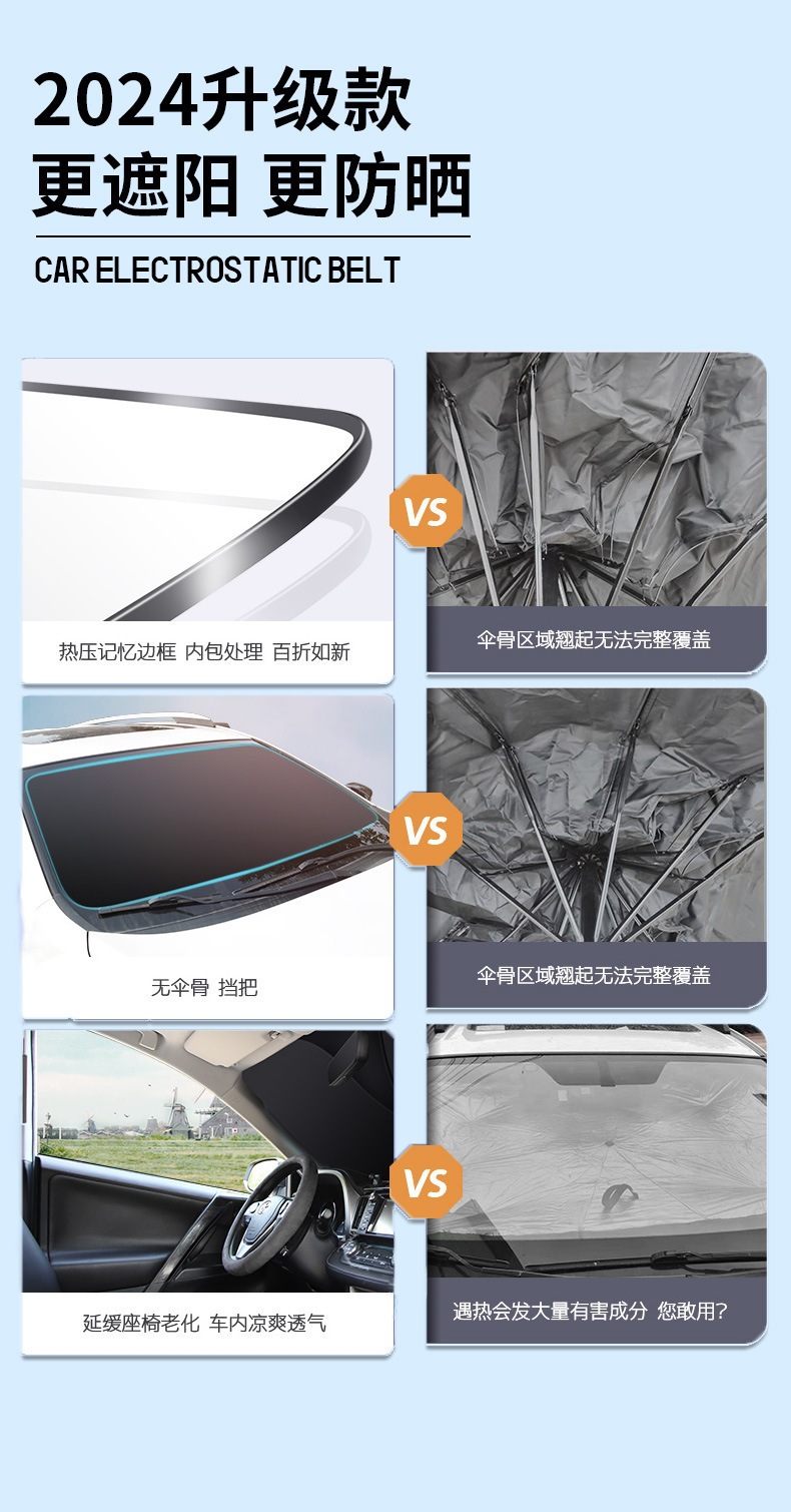 Car Sunshade for Front Windshield, Heat-Insulating and Sun-Blocking Curtain, Thickened Laser Sunshade for Vehicle, Car Sunshade Umbrella