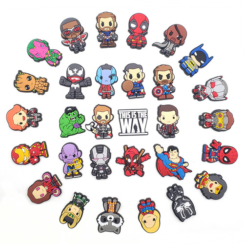 30 Marvel Suit Series Croc Shoes Flower Shoe Buckle Soft Rubber Removable Garden Shoes Accessories AliExpress