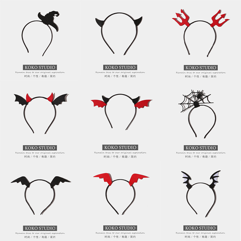 Halloween calabaza cabello aro 2024 nuevo otoño y invierno actividad foto tocado de alta sensación demonio pequeño ala atar cabeza