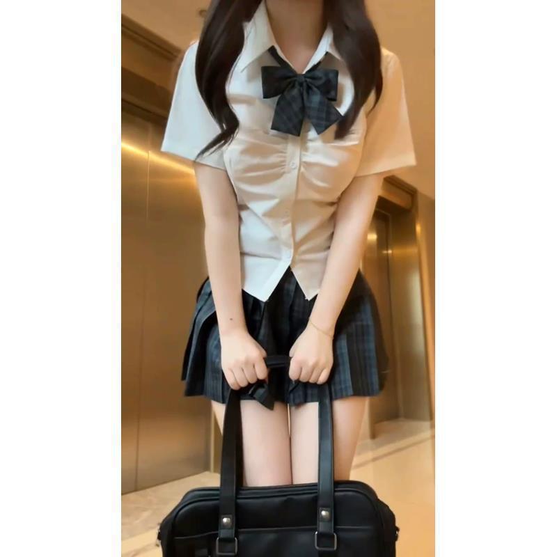 매력적인 일본 JK 여자 치마 세트 치마 주름 치마 기본 학생 유니폼 풀 세트 여름 부티크