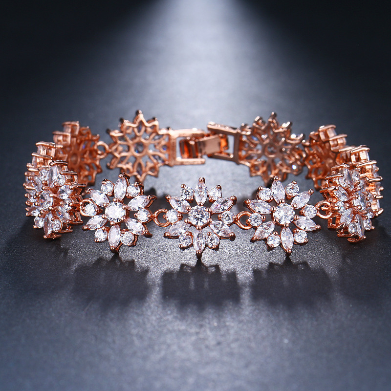 Sunflower Bracelet Ins Niche Design Trendy Women's 18K Real Gold Plated Bestie High-End Full Diamond Diamond Flower Bracelet