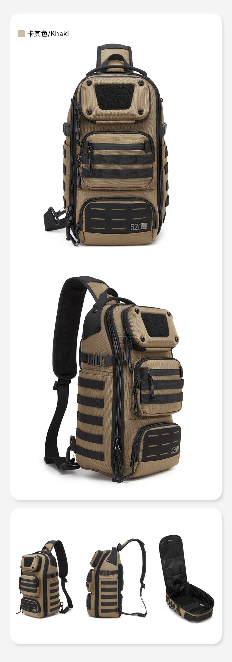 OZUKO Functional Chest Bag Crossbody Bag Expandable Multi-pocket Adjustable Shoulder Strap Men's Outdoor Cycling Single Shoulder Bag