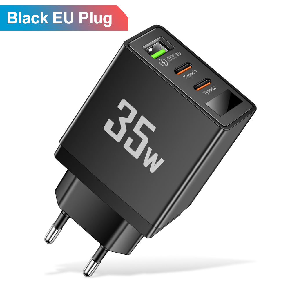 Travel charging frequency conversion 1USB+2 Type-C intelligent multi interface digital display mobile phone charger_voghion.com