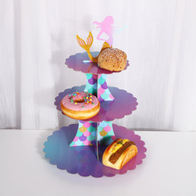 厂家定制卡通纸质蛋糕架婚礼生日birthday派对美人鱼蛋糕架甜品台